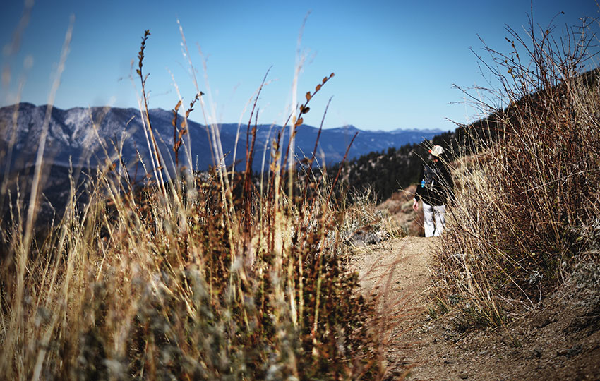 Person hiking on the trail through Armstrong Pass en route to Freel Peak