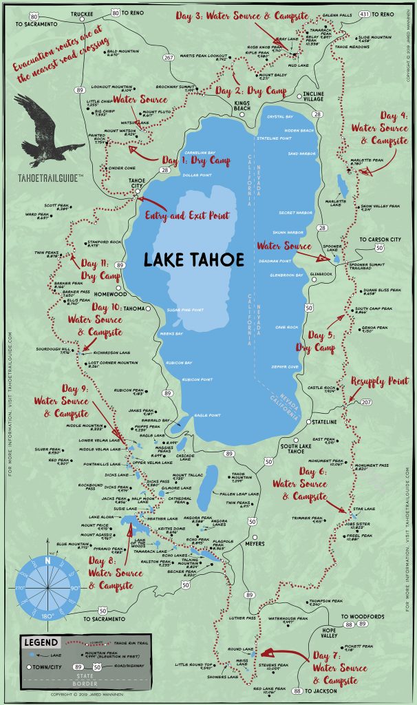 Example of a Tahoe Rim Trail map with notes written on it