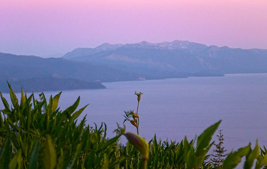 Pastel sunset at Lake Tahoe viewed from the Tahoe Rim Trail