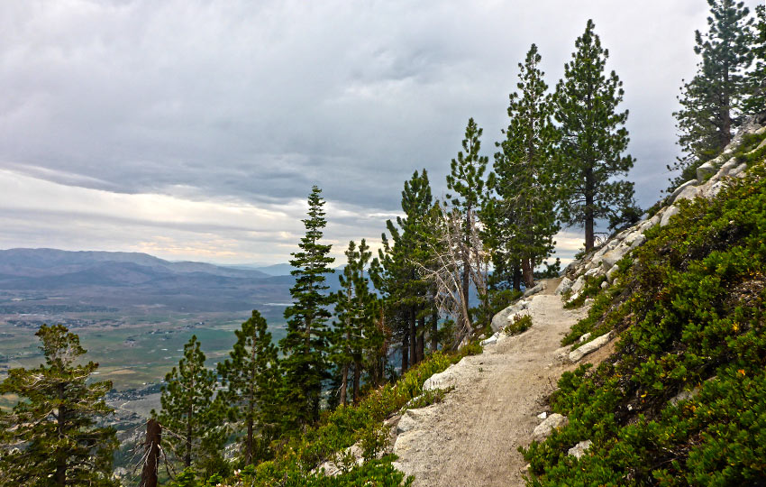 Hiking trail along the mountains with view of Carson Valley