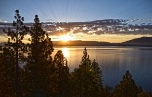 Sunrise at Lake Tahoe with Jeffrey Pine Trees