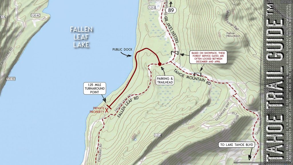 Hiking Fallen Leaf Lake (East Side) Close-up Map