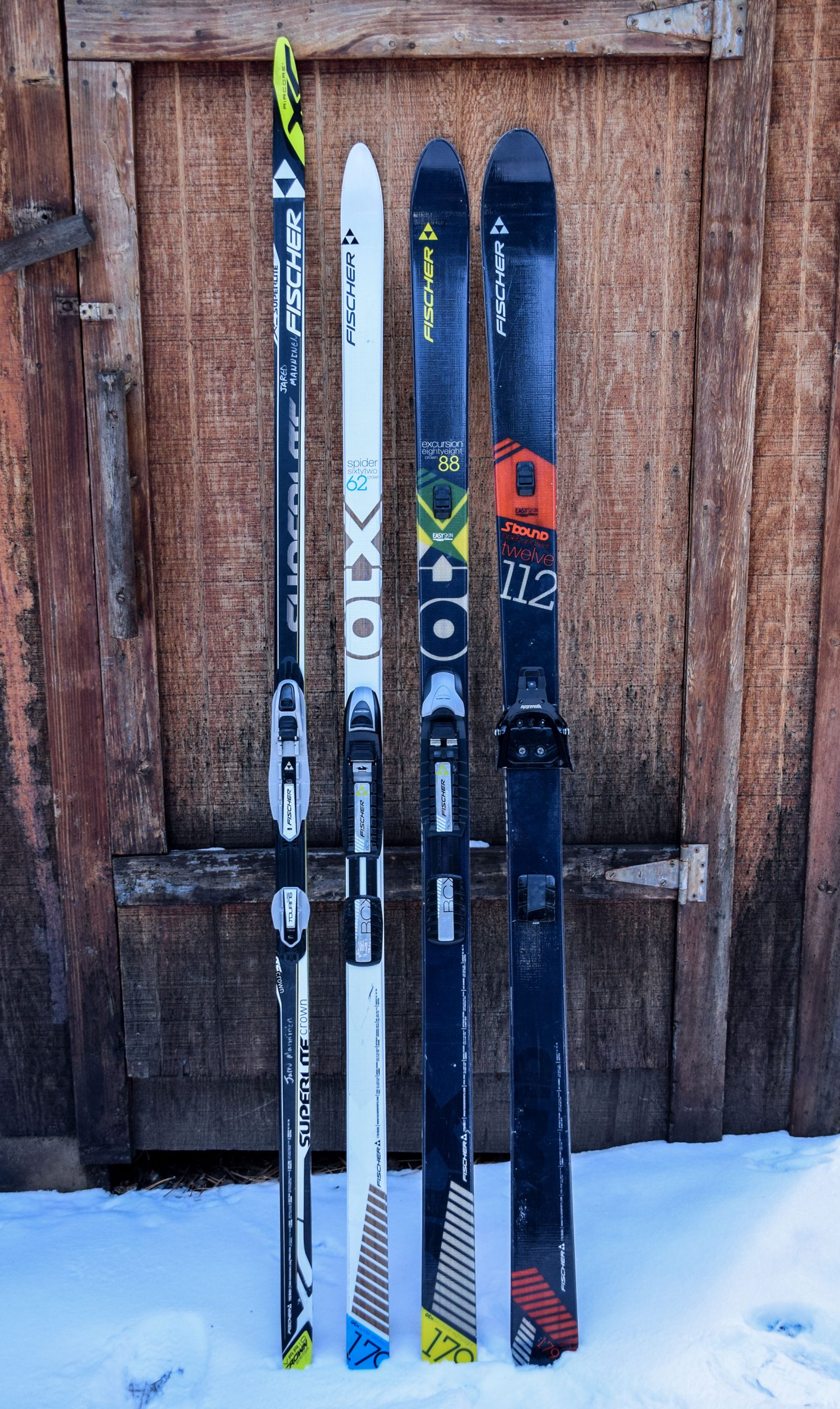 Different styles of classic cross-country skis.