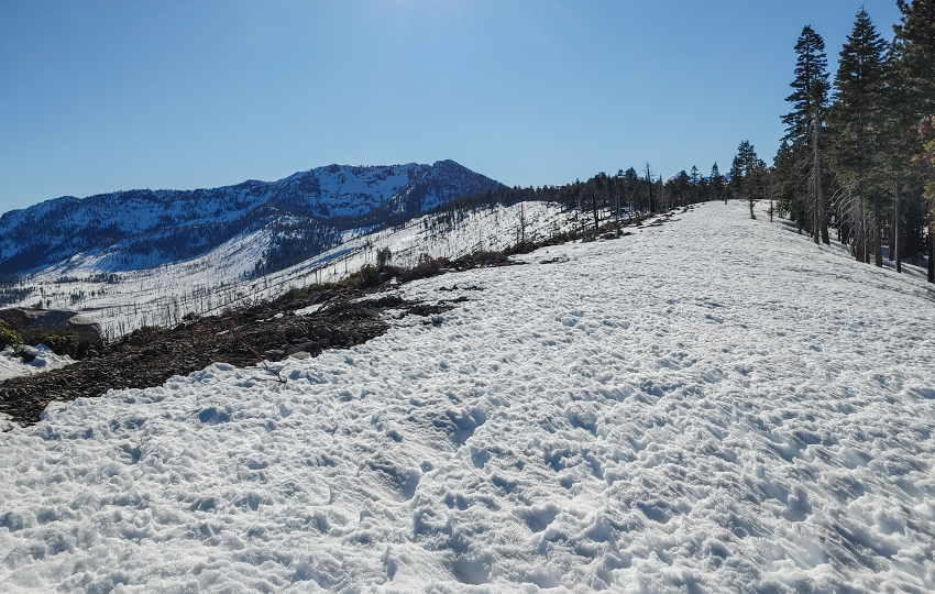 Choppy snow on a mountain ridge.